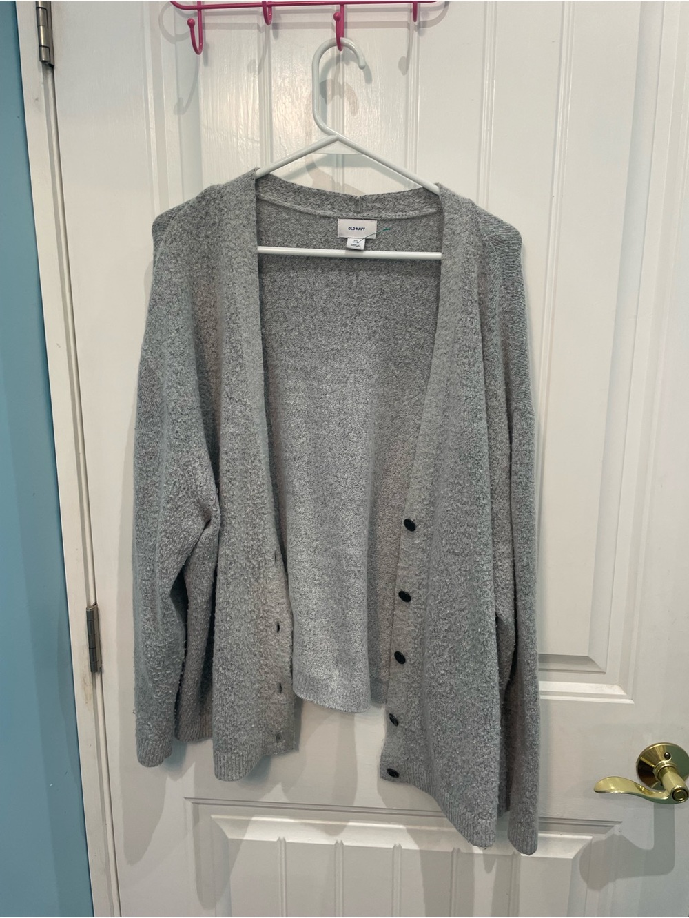 Old Navy Gray Open-Front Button Cardigan Sweater